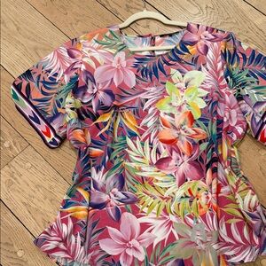 Kobi Halperin Pink Tropical Floral Short-Sleeve Blouse